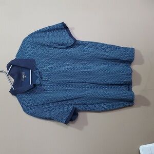 Mountain ridge blue geometric pattern short sleeve polo shirt size large